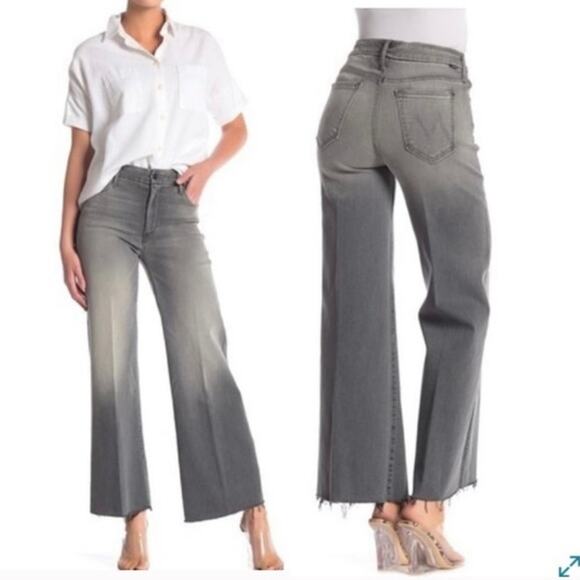 MOTHER The Roller Ankle Jeans 27 Supermoon Gray Wide Leg Raw Hem High Rise Denim - Picture 1 of 16